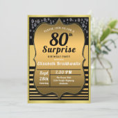 80誕生日ブラック金ゴールドサプライズパーティー 招待状 (スタンド正面)