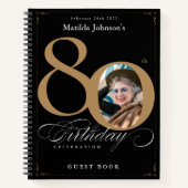 80誕生日ブラック金ゴールドスクリプトエレガントゲストブック ノートブック (正面)