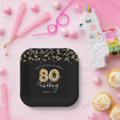 80誕生日ブラック金ゴールドスクリプトバルーンストリーマー ペーパープレート (パーティー)