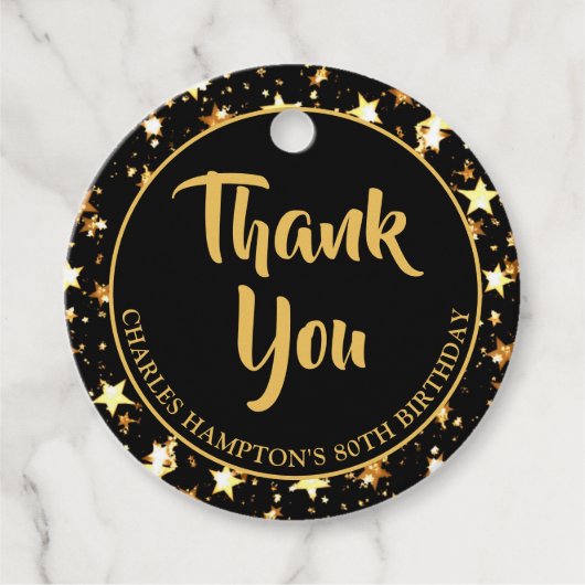 80誕生日ブラック金ゴールドスターズありがとう フェイバータグ (正面)