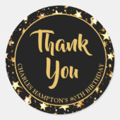 80誕生日ブラック金ゴールドスターズありがとう ラウンドシール (正面)