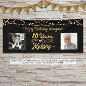 80誕生日ブラック金ゴールドストリングライト写真 横断幕