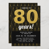 80誕生日ブラック金ゴールドパーティー 招待状 (正面/裏面)