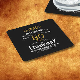 80誕生日ブラック金ゴールドレジェンダリーレトロ スクエアペーパーコースター