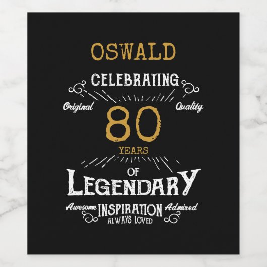 80誕生日ブラック金ゴールド伝説的おもしろいワインラ ワインラベル (シングルラベル)