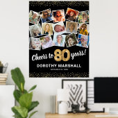 80誕生日ブラック金ゴールド写真パーティー ポスター (ホームオフィス)