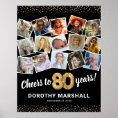 80誕生日ブラック金ゴールド写真パーティー ポスター (正面)