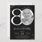 80誕生日ブラック金ゴールド招待状カード写真 招待状 (正面)