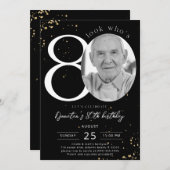 80誕生日ブラック金ゴールド招待状カード写真 招待状 (正面/裏面)