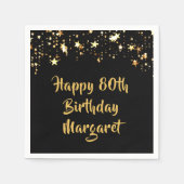 80誕生日ブラック金ゴールド星名 スタンダードカクテルナプキン (正面)