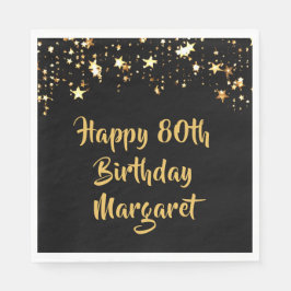 80誕生日ブラック金ゴールド星名 スタンダードカクテルナプキン