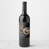 80誕生日ブラック金ゴールド書道カスタム写真 ワインラベル (正面)