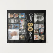 80誕生日ブラック金ゴールド16フォト応援から年 タペストリー (正面(横))