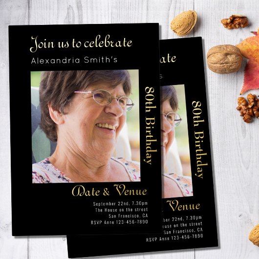 80誕生日ブラック金ゴールド 箔招待状