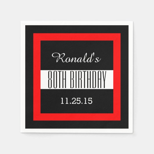 80誕生日ブラック(赤フレームカスタム付き) V01C5 スタンダードカクテルナプキン (正面)
