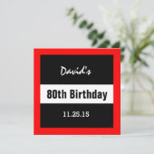 80誕生日ブラック(赤枠カスタム付き) A01E 招待状 (スタンド正面)