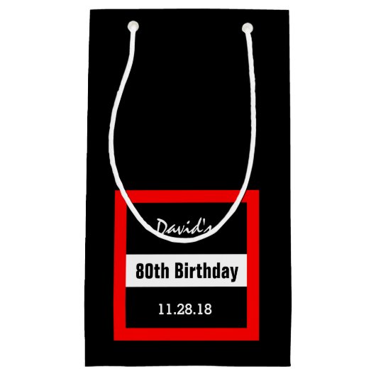 80誕生日ブラック(赤枠カスタム付き) A20 スモールペーパーバッグ (正面)