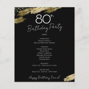 80誕生日ブラック&金ゴールドパーティーメニューフライヤー