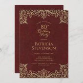 80誕生日ブルガエレガントンディヴィンテージ金ゴールドスクリプト 招待状 (正面/裏面)