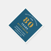 80誕生日ブルーと金ゴールド名の追加 スタンダードカクテルナプキン (角)