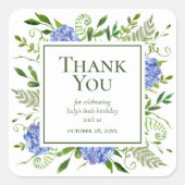 80誕生日ブルーアジサイありがとう スクエアシール (正面)