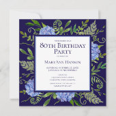 80誕生日ブルーアジサイフローラ水彩 招待状 (正面)