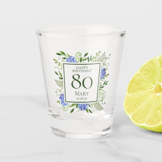 80誕生日ブルーアジサイ ショットグラス (正面)