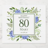 80誕生日ブルーアジサイ ビールラベル (シングルラベル)