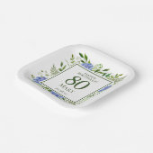 80誕生日ブルーアジサイ ペーパープレート (傾斜あり)