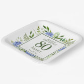 80誕生日ブルーアジサイ ペーパープレート (傾斜あり)