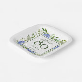 80誕生日ブルーアジサイ ペーパープレート (傾斜あり)