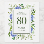 80誕生日ブルーアジサイ ワインラベル (シングルラベル)