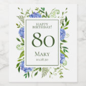 80誕生日ブルーアジサイ ワインラベル (シングルラベル)