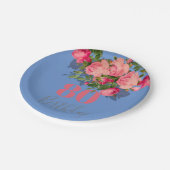 80誕生日ブルーエレガントピンクローズ80位 ペーパープレート (アングル)