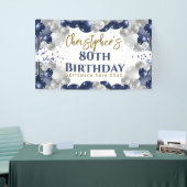 80誕生日ブルーバルーンパーティーへようこそ 横断幕 (トレードショー)