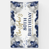 80誕生日ブルーバルーンパーティーへようこそ 横断幕 (縦)