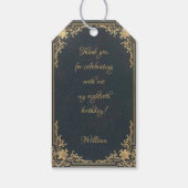 80誕生日ブルーヴィンテージ金ゴールドスクリエレガントプト ギフトタグ (裏面)