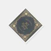 80誕生日ブルー金ゴールドヴィンテージスクリエレガントプト スタンダードカクテルナプキン (角)