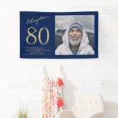 80誕生日ブルー金ゴールド写真 横断幕 (インサイチュ)
