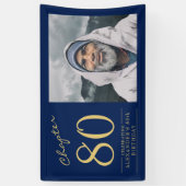 80誕生日ブルー金ゴールド写真 横断幕 (縦)