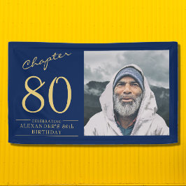 80誕生日ブルー金ゴールド写真 横断幕