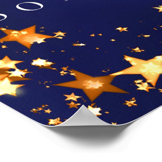 80誕生日ブルー金ゴールド星写真ようこそ ポスター (角)