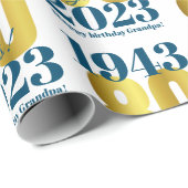 80誕生日ブルー金ゴールド ラッピングペーパー (ロールコーナー)