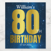 80誕生日ブルー金ゴールド ワインラベル (シングルラベル)