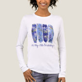 80誕生日ブルー7月誕生月花 トライブレンドTシャツ (正面)