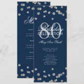 80誕生日プログラムシルバーネイビーグリッターメニュー 招待状 (正面/裏面)