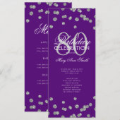 80誕生日プログラムシルバーパープルグリッターメニュー 招待状 (正面/裏面)