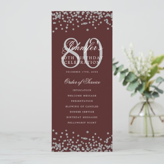 80誕生日プログラムシルバー紙吹雪メニューブルゴーニュ 招待状 (スタンド正面)