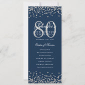 80誕生日プログラムシルバー紙吹雪メニューNavy Blue 招待状 (正面)