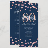 80誕生日プログラムバラ金ゴールドネイビーグリッターメニュー 招待状 (正面/裏面)